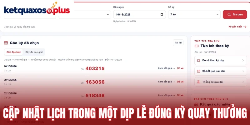 Cập nhật lịch trong một dịp lễ đúng kỳ quay thưởng