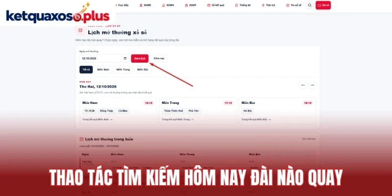 Thao tác tìm kiếm hôm nay đài nào quay